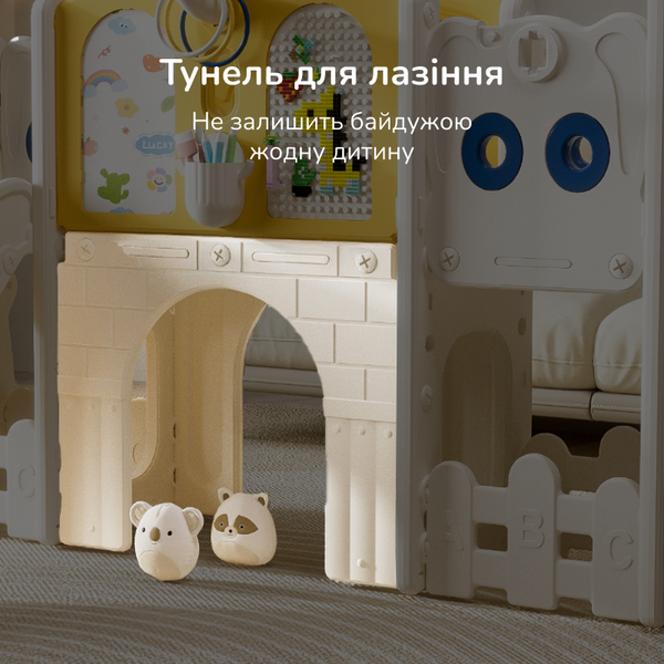 Дитячий ігровий комплекс Lumpurini Kiddiplay 8-в-1 для дому та вулиці. Ігровий майданчик для дітей з гіркою, гойдалкою, тунелем, мольбертом, дошкою для конструювання та конструктором KD107 фото