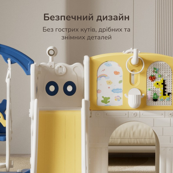 Дитячий ігровий комплекс Lumpurini Kiddiplay 8-в-1 для дому та вулиці. Ігровий майданчик для дітей з гіркою, гойдалкою, тунелем, мольбертом, дошкою для конструювання та конструктором KD107 фото